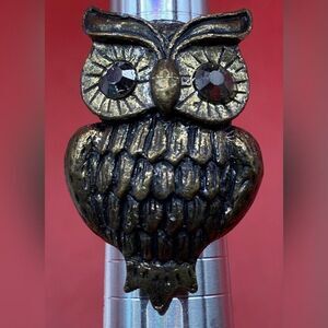 Vintage Ring Bronze Owl CZ Eyes Size 7 Adjustable